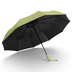 Large automatic folding umbrella in green and black for sun and rain protection
