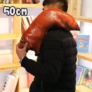 Realistic 50cm roasted pork trotter plush pillow for creative home decor and funny gift idea.