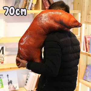 Detailed macro view of a 70cm realistic roasted pig trotter plush gag gift pillow