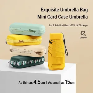 Mini portable folding sun and rain umbrella with UV UPF50+ protection and hard case