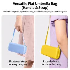 Compact flat umbrella storage bag with adjustable strap for handheld or shoulder carry