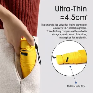 Bright yellow ultra-slim 4.5cm mini folding sun and rain umbrella for easy storage