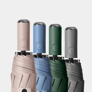 Automatic Folding Umbrella Windproof Sun Rain Umbrella UV Protection Black Coating Reinforced Fiber Steel Ribs Pongee Fabric Travel Umbrella