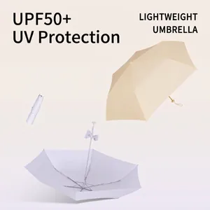 Ultra-lightweight 110g UPF50+ UV protection portable pencil umbrella in cream and white