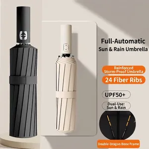 Fully Automatic Folding Umbrella UPF50+ Sun Protection Windproof Reinforced Ribs Sun Rain Parasol Large Travel Umbrella