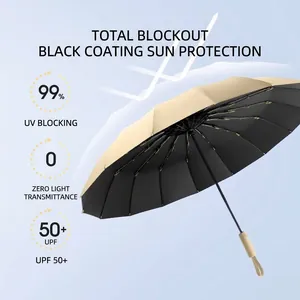 Professional automatic folding sun umbrella with black glue coating for high UV protection