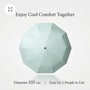 Large 105cm automatic windproof folding umbrella in mint green color for sun and rain