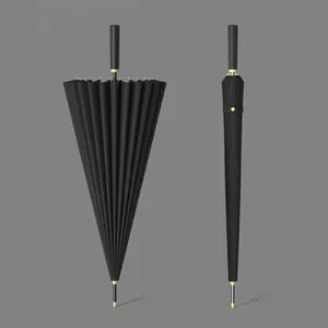 Langgriff Winddichter Regenschirm 24 Rippen Groß Automatisch Manuell Gerade Business Regenschirm Pongee Gewebe Glasfaser Rippen Für Erwachsene