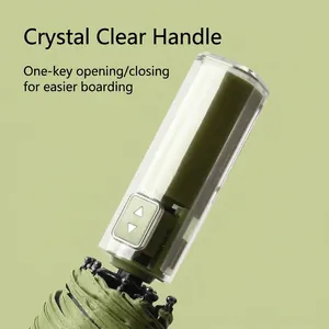 Premium automatic green folding umbrella featuring a crystal clear transparent handle design