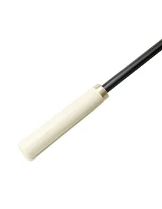 Close-up of premium cream leather handle on a large long-handle straight umbrella.