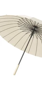 Close-up detail view of the 24-rib structure on a large off-white long-handle umbrella.