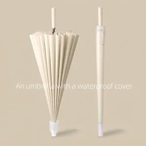 24 Ribs Straight Long Handle Umbrella With Waterproof Sleeve Large Windproof Pongee Rain Umbrella For Men Women Business