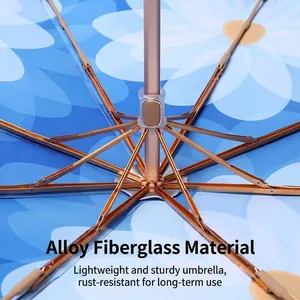 Detailed view of alloy fiberglass ribs of a large folding umbrella with floral pattern