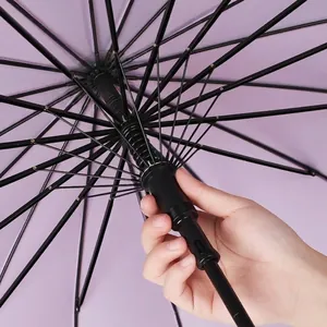 Large windproof long-handle umbrella with 16 reinforced ribs and purple canopy