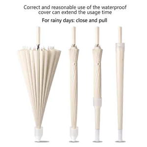 24-rib long handle umbrella with integrated retractable waterproof sleeve in cream white