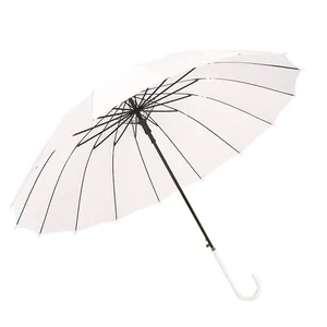 Large white straight umbrella with 16 ribs and a classic curved handle for two people.
