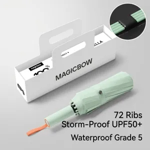 72 Ribs Automatic Folding Umbrella For Men Women UV Protection Sunshade Rain Reinforced Pongee Vinyl Coating Windproof Large Umbrella