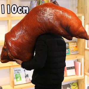Realistic pig trotter plush pillow, 110cm jumbo size shown being held by a person