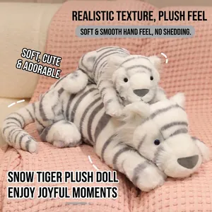 Juguete de Peluche de Tigre de Nieve Realista Pelo Sintético Suave Animal de Peluche Rayado Cojín de Muñeca de Tigre para Niños Regalo Decoración