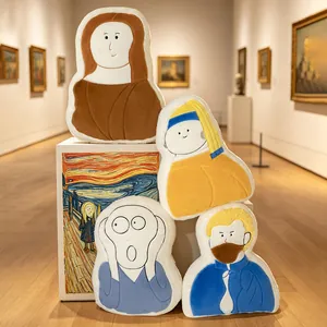 Cojín Decorativo de Felpa de Arte Abstracto Obra Maestra del Mundo Mona Lisa Van Gogh El Grito Joven de la Perla Decoración Hogar