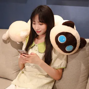 Cozy and soft long Siamese cat caterpillar plush pillow bolster for bedroom decor