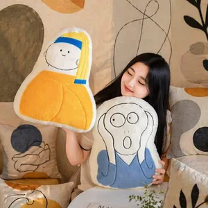 Divertidos cojines de cuadros famosos con caricaturas de arte abstracto para hogar.