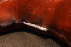 Detailed macro shot of the hidden zipper on a 3D realistic pig trotter plush pillow