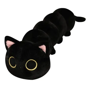 Long black cat caterpillar shaped soft plush body pillow for comfortable sleeping