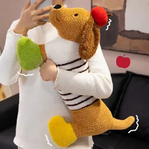 Long coussin en peluche teckel de dessin animé avec pomme pour dormir et pour décorer
