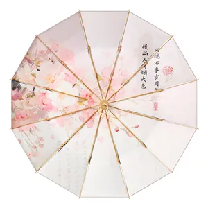 Elegant floral sun umbrella with high UV protection and 24-rib sturdy structure for women