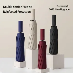 Premium automatic reinforced folding umbrella for sun and rain in four elegant colors
