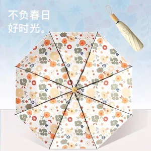 Floral print folding umbrella for sun and rain with UV protection for women and girls