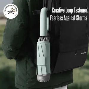 Automatic folding umbrella with a creative ring handle for easy hanging on bags