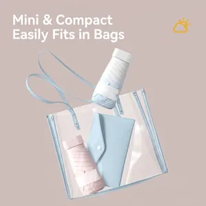 Compact mini 6-fold gradient sun umbrella with UV protection inside a clear tote bag