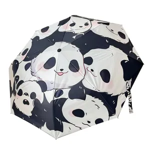 Ombrello pieghevole con simpatico motivo a panda per sole e pioggia e protezione UV