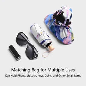 Artistic illustrated compact five-fold sun umbrella with matching portable tote bag