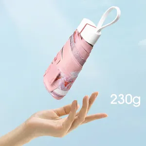 Parapluie 5 plis portable, parasol floral rose ultra léger 230g protection UV