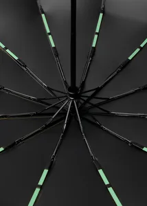 Detail view of the reinforced 72-rib umbrella skeleton with green support strips