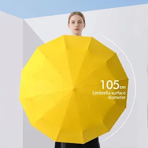 Large 105cm vibrant yellow automatic folding umbrella for sun and rain protection