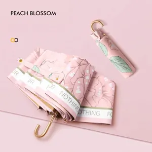 Parapluie Pliable Vintage Français Femmes Protection UV Parasol Avec Poignée à Crochet Dorée Floral Pois Cœur Pluie Soleil