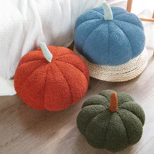Soft pumpkin shaped decorative throw pillows in teddy fleece for cozy home decor