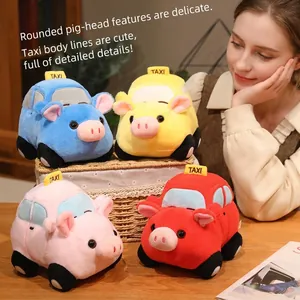 Creative Pig Taxi Plush Toy Soft Stuffed Car Doll Cute Piggy Cab Cuddly Toy For Children Birthday Gift Home Decoration