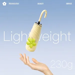 Ultra-light 230g mini folding sun umbrella with UV protection in soft yellow finish