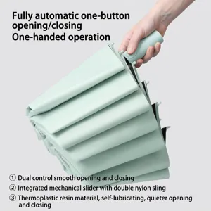 Automatic one-button open-close 72-rib umbrella in mint green finish