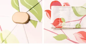 Detailaufnahme von Blumenprint-Stoff und Nähten an einem mini tragbaren Sonnenschirm