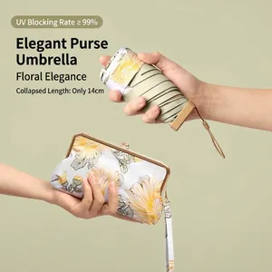 Mini Parapluie de Poche Plat à 6 Plis Portable Protection UV Léger Floral Pour Femmes