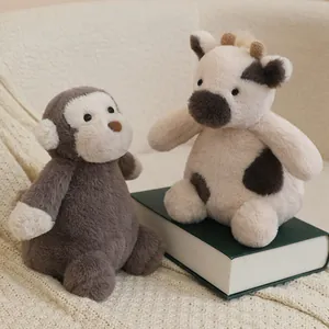Soft 8-inch plush toy set featuring cute monkey and cow characters for kids decoration