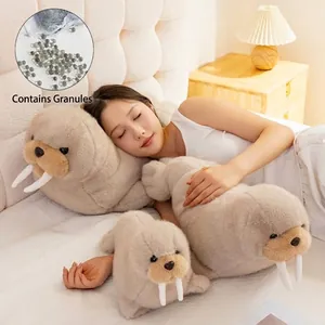Large plush walrus doll set with soft faux fur and bead filling for home decor