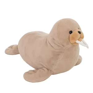 Realistic large brown walrus plush toy in lying position for aquatic gift decor