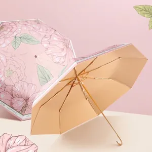 Élégant parapluie floral français doté d'un revêtement adhésif doré champagne anti-UV